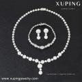 S-34 Xuping chinois personnalisé lourd nuptiale couleur argent collier bijoux ensembles fantaisie longue chaîne blanche collier de pierre ensemble